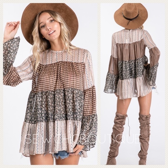 sewchicboutique Tops - Sheer Woven Fabric Mix & Match Tunic